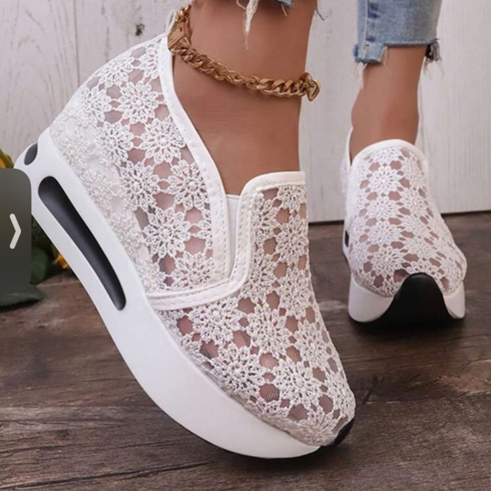 Women white heel wedge shoes - Picture 3 of 4